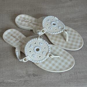 Jack Rogers Georgica Gingham Jelly Flip Flop Tan White Size 8
